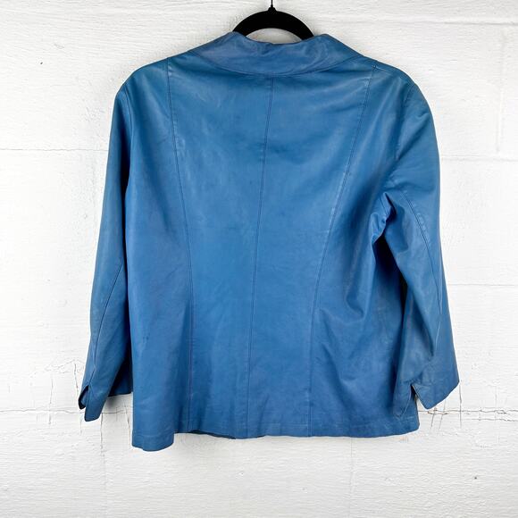 Lafayette 148 Genuine Leather Blazer – Light Blue, Size 6 - Picture 8 of 9